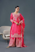 Teeya Creation Pink Colour Chinnon Silk Heavy Embroidery Work Fully Stitched Palazzo Pair | Grocsy