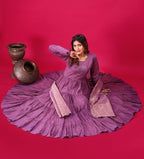 Teeya Creation Purple Colour Heavy Roman Silk Gown With Jacquard Dupatta | Grocsy