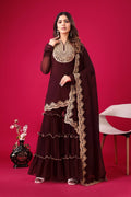Teeya Creation Maroon Colour Faux Georgette Heavy Embroidery Work Fully Stitched Palazzo pair | Grocsy