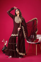 Teeya Creation Maroon Colour Faux Georgette Heavy Embroidery Work Fully Stitched Palazzo pair | Grocsy