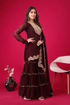 Teeya Creation Maroon Colour Faux Georgette Heavy Embroidery Work Fully Stitched Palazzo pair | Grocsy