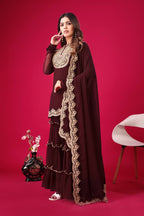 Teeya Creation Maroon Colour Faux Georgette Heavy Embroidery Work Fully Stitched Palazzo pair | Grocsy