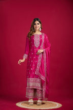 Teeya Creation Pink Colour Chinon Silk Heavy Embroidery Work Fully Stitched Salwar Suit | Grocsy