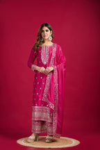 Teeya Creation Pink Colour Chinon Silk Heavy Embroidery Work Fully Stitched Salwar Suit | Grocsy