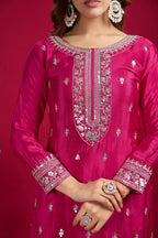 Teeya Creation Pink Colour Chinon Silk Heavy Embroidery Work Fully Stitched Salwar Suit | Grocsy