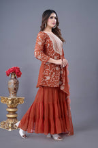 Teeya Creation Fenta Colour Faux Georgette Heavy Embroidery Work Fully Stitched Sharara | Grocsy