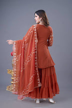 Teeya Creation Fenta Colour Faux Georgette Heavy Embroidery Work Fully Stitched Sharara | Grocsy