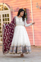 Teeya Creation White Colour Faux Georgette Heavy Embroidery Work Fully Stitched Gown | Grocsy