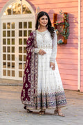 Teeya Creation White Colour Faux Georgette Heavy Embroidery Work Fully Stitched Gown | Grocsy