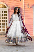 Teeya Creation White Colour Faux Georgette Heavy Embroidery Work Fully Stitched Gown | Grocsy
