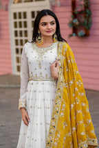 Teeya Creation White Colour Faux Georgette Heavy Embroidery Work Fully Stitched Gown | Grocsy
