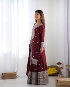 Teeya Creation Maroon Colour Chinon Silk Heavy Embroidery Work Fully Stitched Salwar Suit | Grocsy