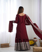 Teeya Creation Maroon Colour Chinon Silk Heavy Embroidery Work Fully Stitched Salwar Suit | Grocsy