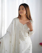 Teeya Creation White Colour Chinon Silk Heavy Embroidery Work Fully Stitched Salwar Suit | Grocsy