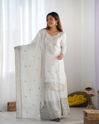 Teeya Creation White Colour Chinon Silk Heavy Embroidery Work Fully Stitched Salwar Suit | Grocsy