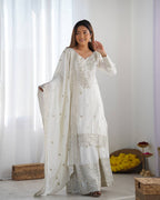Teeya Creation White Colour Chinon Silk Heavy Embroidery Work Fully Stitched Salwar Suit | Grocsy