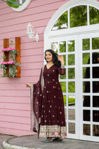 Teeya Creation Maroon Colour Faux Georgette Heavy Embroidery Work Fully Stitched Gown | Grocsy