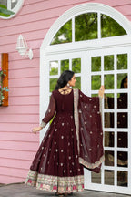 Teeya Creation Maroon Colour Faux Georgette Heavy Embroidery Work Fully Stitched Gown | Grocsy