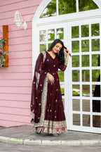 Teeya Creation Maroon Colour Faux Georgette Heavy Embroidery Work Fully Stitched Gown | Grocsy