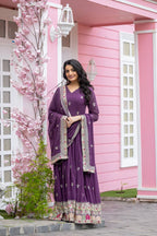 Teeya Creation Purple Colour Faux Georgette Heavy Embroidery Work Fully Stitched Gown | Grocsy