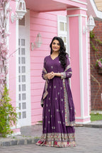 Teeya Creation Purple Colour Faux Georgette Heavy Embroidery Work Fully Stitched Gown | Grocsy
