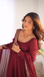 Teeya Creation Maroon Color Georgette Fabric Beautiful Fully Stitched Gown | Grocsy