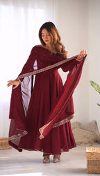 Teeya Creation Maroon Color Georgette Fabric Beautiful Fully Stitched Gown | Grocsy