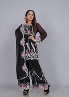 Teeya Creation Black Color Georgette Fabric Heavy Embroidery And Real Mirror Work Fully Stitched Salwar Suit | Grocsy