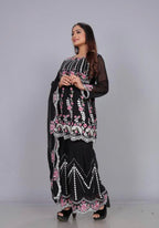 Teeya Creation Black Color Georgette Fabric Heavy Embroidery And Real Mirror Work Fully Stitched Salwar Suit | Grocsy