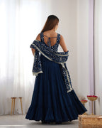 Teeya Creation Blue Color Faux Georgette Heavy Work 12 Meter Flared Fully Stitched Gown | Grocsy