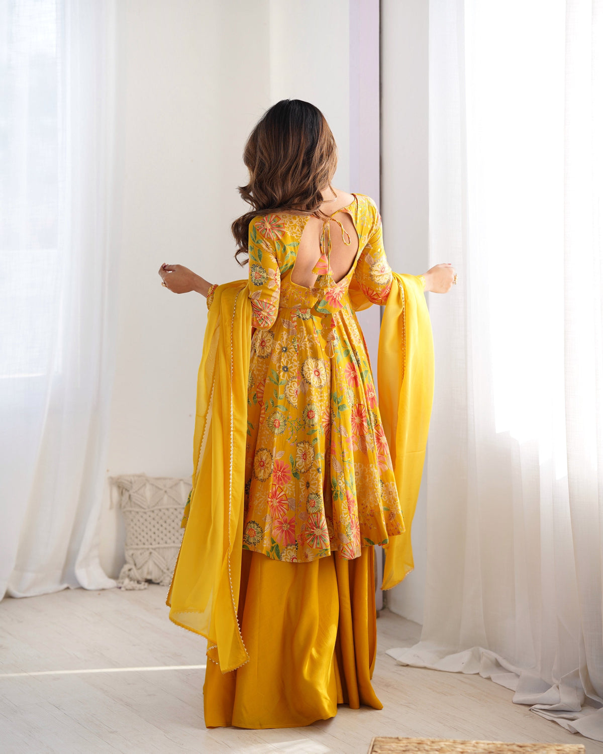Teeya Creation Yellow Color Faux Georgette Kediya Style Fully Stitched Printed Kediya | Grocsy