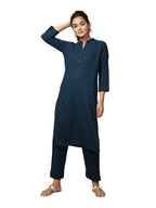 Kaajh Women's Blue Solid Metal Embellishment Kurta | Grocsy