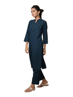 Kaajh Women's Blue Solid Metal Embellishment Kurta | Grocsy