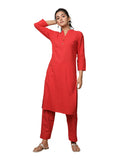 Kaajh Women's Red Solid Metal Embellishment Kurta | Grocsy
