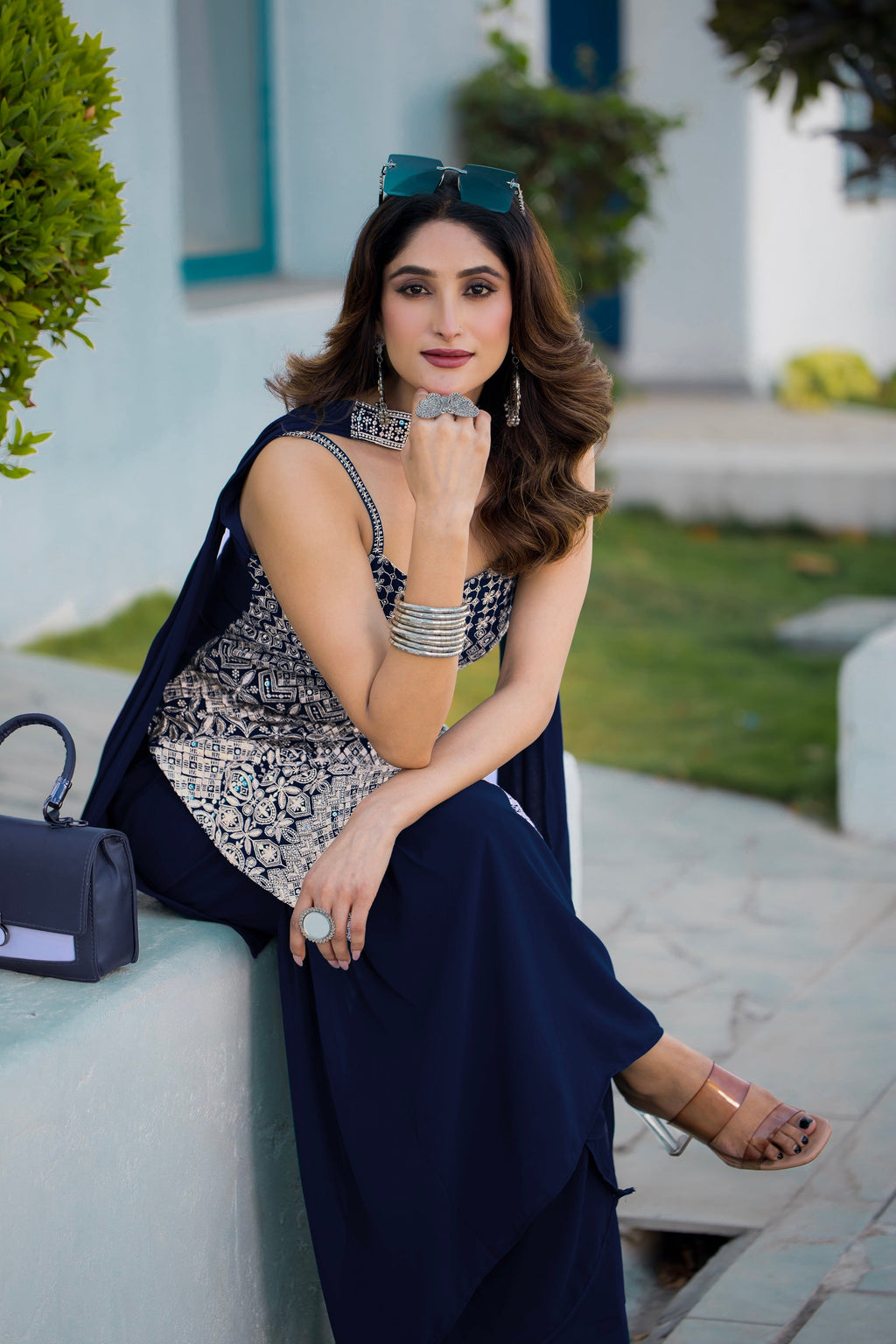Teeya Creation Navy Blue Color Georgette Heavy Embroidery Work Pakistani Style Fully Stitched Salwar Suit | Grocsy