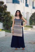 Teeya Creation Navy Blue Color Georgette Heavy Embroidery Work Pakistani Style Fully Stitched Salwar Suit | Grocsy