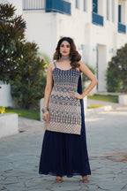 Teeya Creation Navy Blue Color Georgette Heavy Embroidery Work Pakistani Style Fully Stitched Salwar Suit | Grocsy
