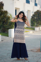 Teeya Creation Navy Blue Color Georgette Heavy Embroidery Work Pakistani Style Fully Stitched Salwar Suit | Grocsy