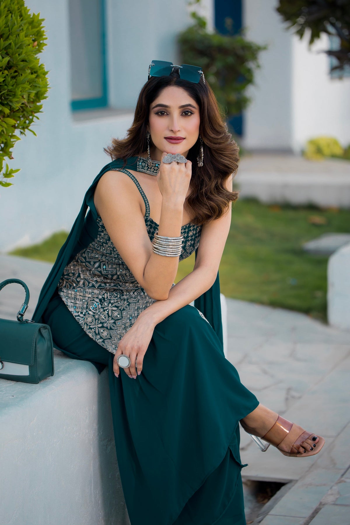 Teeya Creation Teal Color Georgette Heavy Embroidery Work Pakistani Style Fully Stitched Salwar Suit | Grocsy