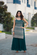 Teeya Creation Teal Color Georgette Heavy Embroidery Work Pakistani Style Fully Stitched Salwar Suit | Grocsy