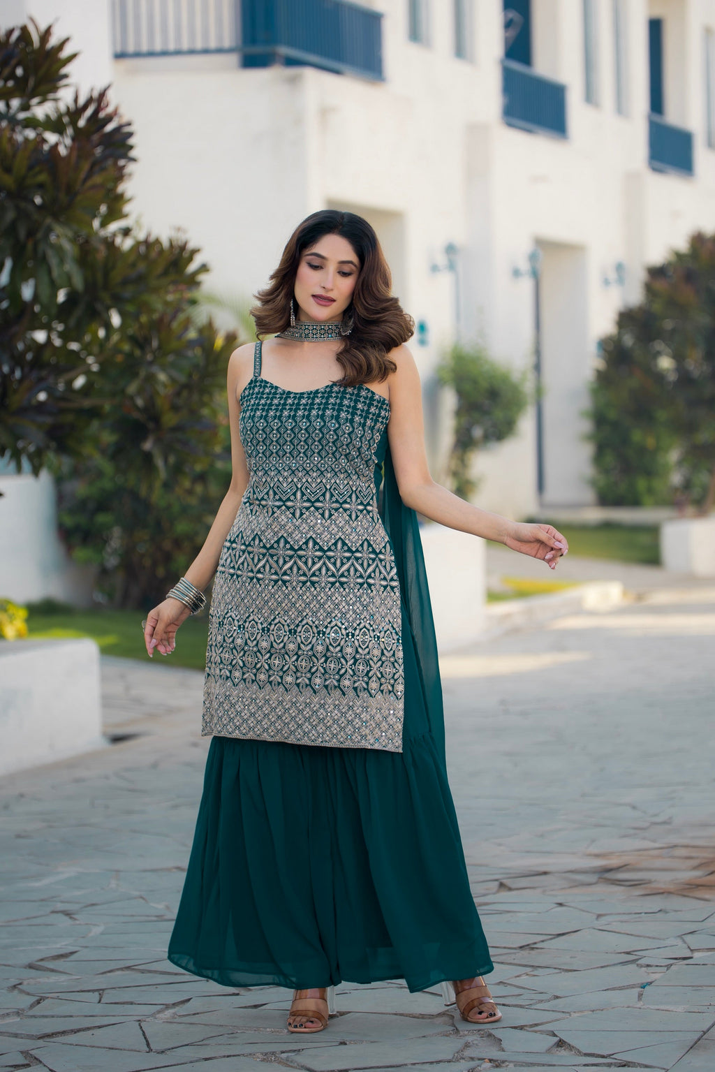 Teeya Creation Teal Color Georgette Heavy Embroidery Work Pakistani Style Fully Stitched Salwar Suit | Grocsy