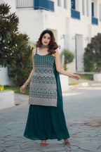 Teeya Creation Teal Color Georgette Heavy Embroidery Work Pakistani Style Fully Stitched Salwar Suit | Grocsy