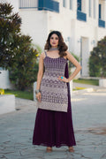 Teeya Creation Wine Color Georgette Heavy Embroidery Work Pakistani Style Fully Stitched Salwar Suit | Grocsy