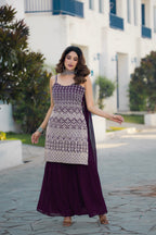 Teeya Creation Wine Color Georgette Heavy Embroidery Work Pakistani Style Fully Stitched Salwar Suit | Grocsy
