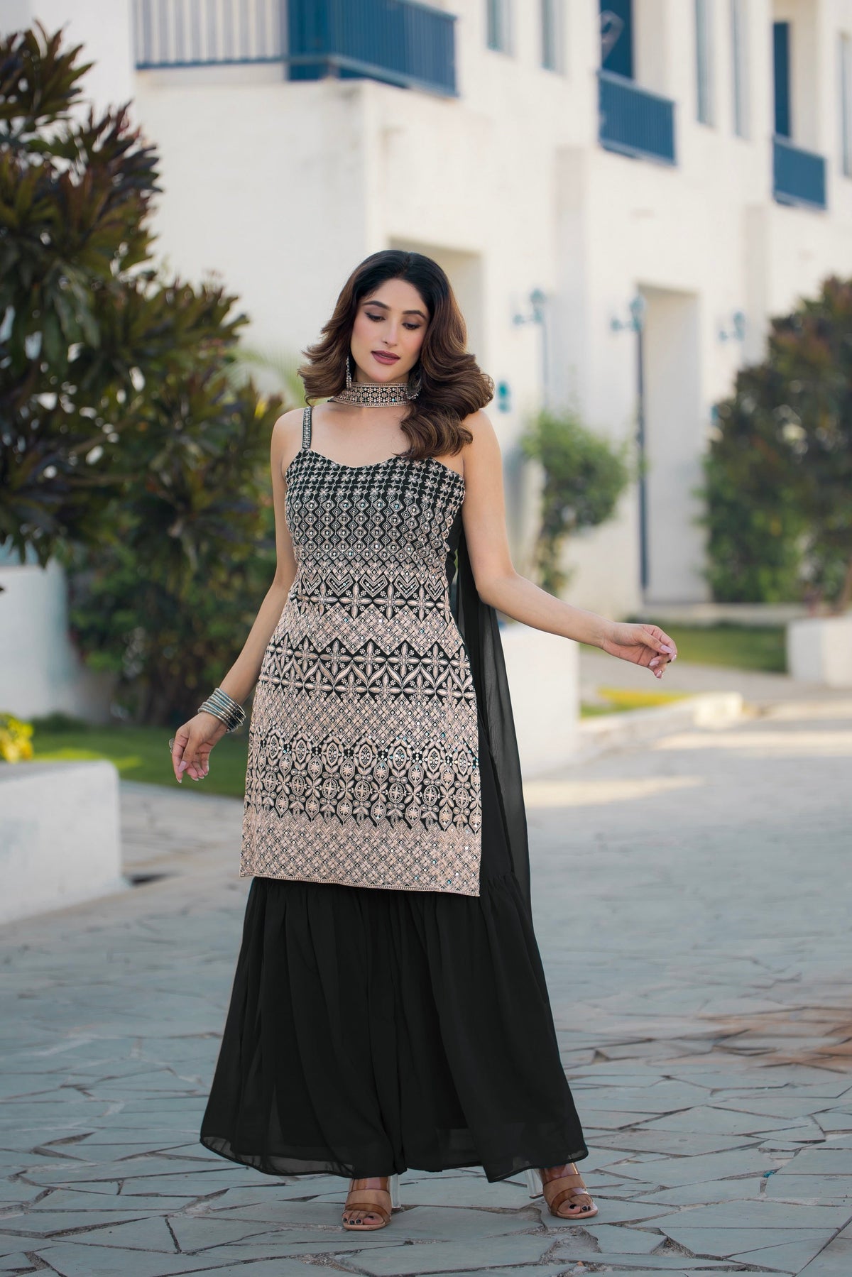 Teeya Creation Black Color Georgette Heavy Embroidery Work Pakistani Style Fully Stitched Salwar Suit | Grocsy