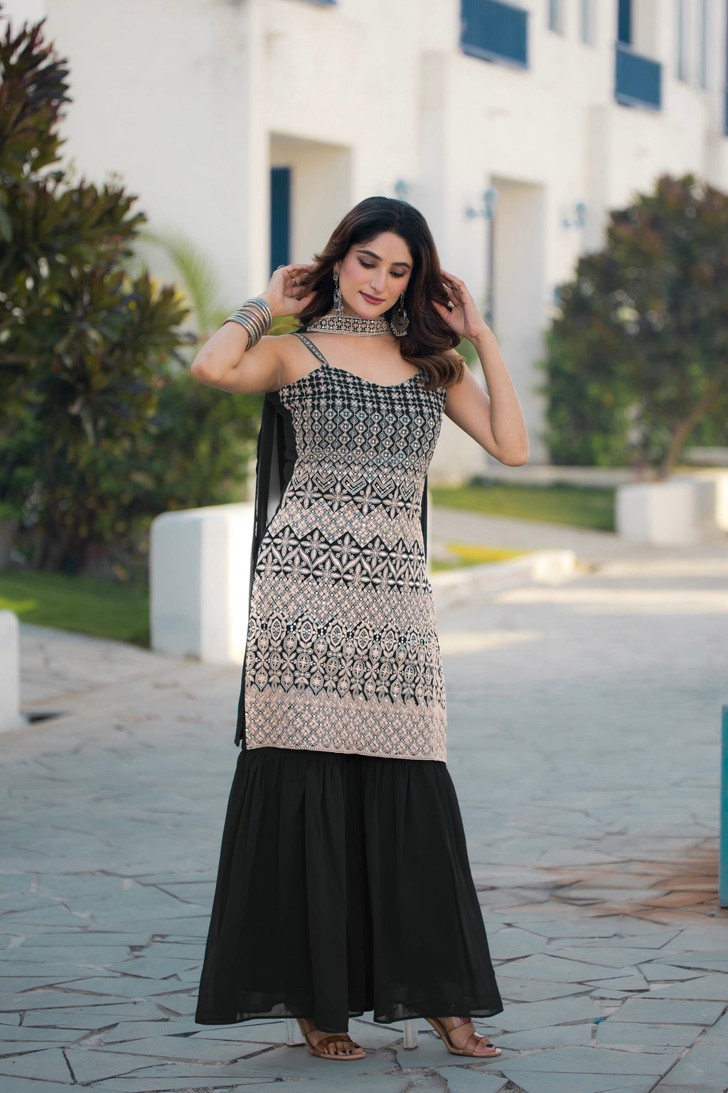 Teeya Creation Black Color Georgette Heavy Embroidery Work Pakistani Style Fully Stitched Salwar Suit | Grocsy