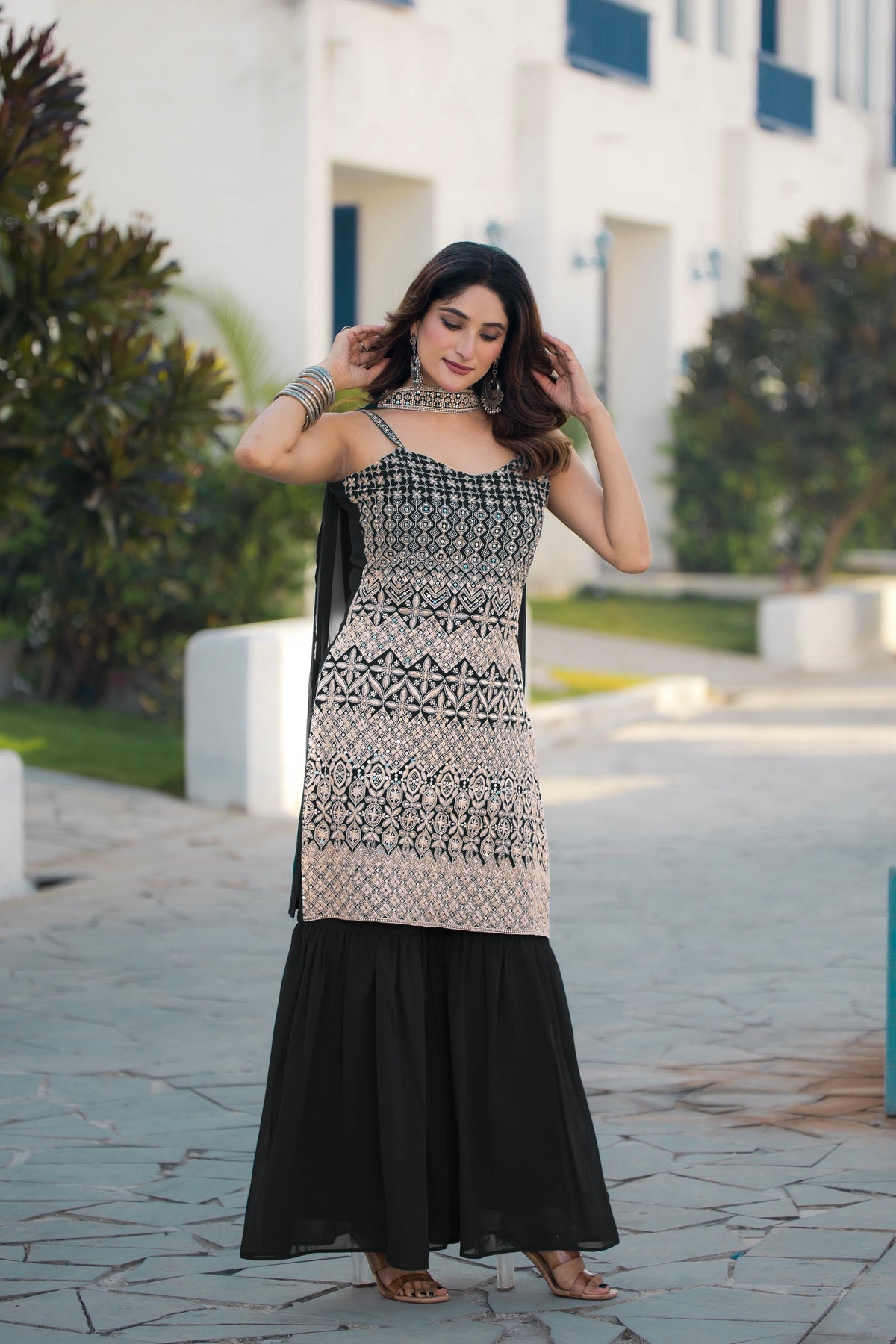 Teeya Creation Black Color Georgette Heavy Embroidery Work Pakistani Style Fully Stitched Salwar Suit | Grocsy