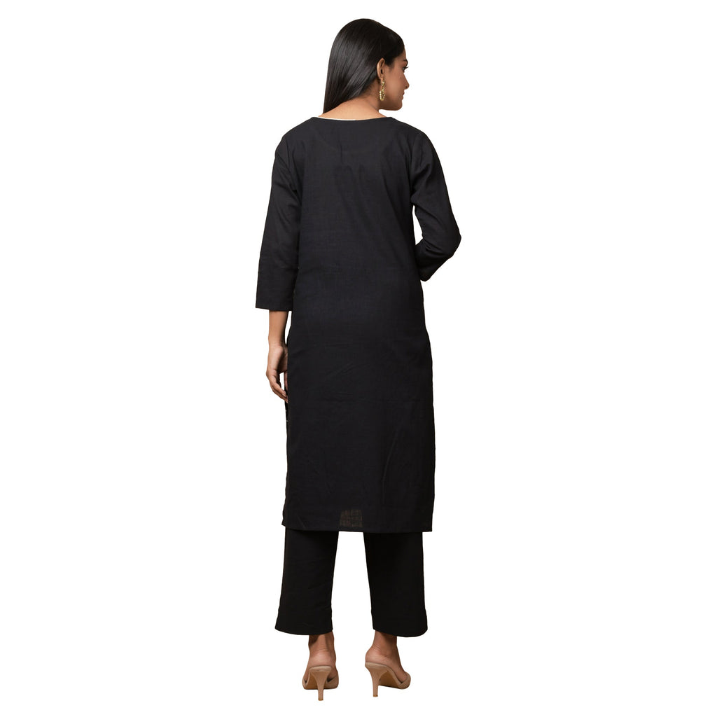 Kaajh Women's Black Solid Sequin Embellishment Kurta | Grocsy