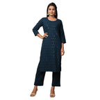 Kaajh Women's Blue Solid Sequin Embellishment Kurta | Grocsy