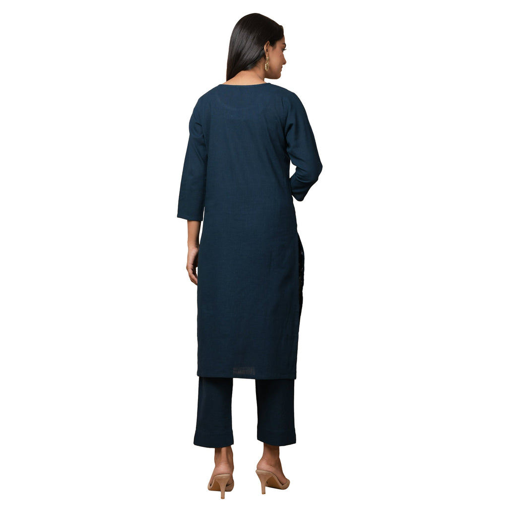 Kaajh Women's Blue Solid Sequin Embellishment Kurta | Grocsy